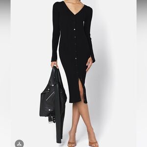 JOHN ELLIOTT Dress Women 0/XS Piper Silk Ribbed Button Front‎ Black Long Midi